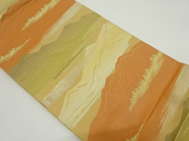 アンティーク　ヱ霞に遠山模様織り出し袋帯(材料)